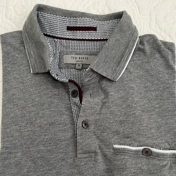 EUC! TED BAKER London Derry Flat Knit Polo Shirt Grey-Size 3 (Adult Small) - Picture 5 of 10